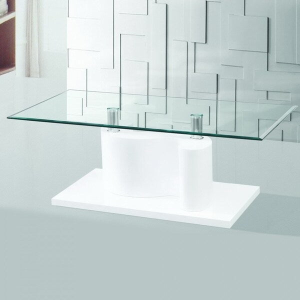 The Infinity Tempered Glass Coffee Table with White Glossy Base