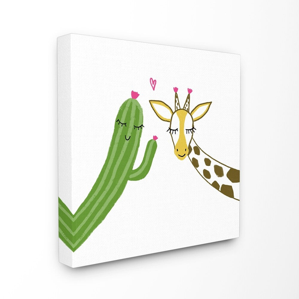 The Kids Room By Stupell Cactus And Giraffe Love with Hearts Stretched Canvas Wall Art , 17 x 17, Proudly Made in USA