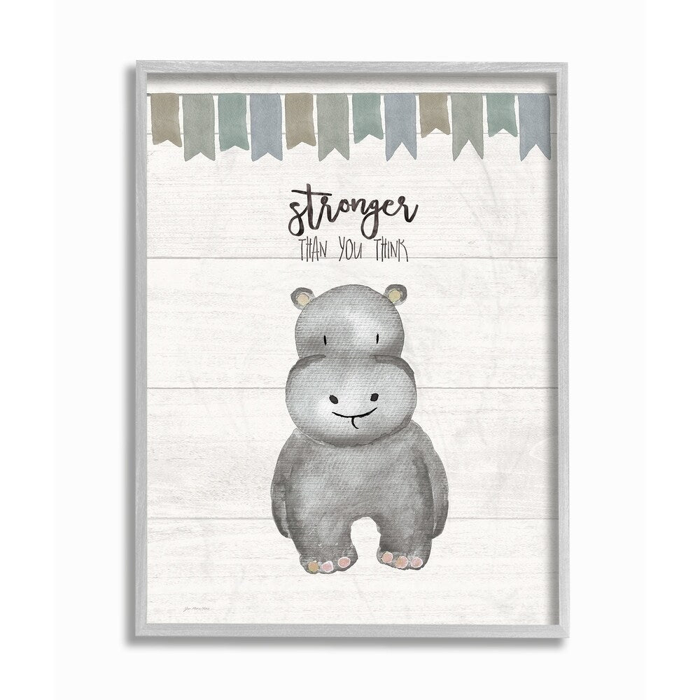 Stupell Stronger Than You Think Hippo Gray Framed Art, 11 x 14, Design By Artist Jo Moulton