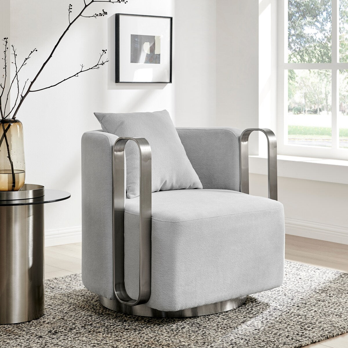 The Marvel Contemporary Gray and Silver Accent Chair