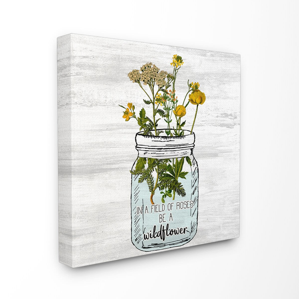 Stupell Be A Wildflower Yellow Flowers in a Mason Jar Canvas Wall Art, 17 x 17, Proudly Made in USA - Multi-Color