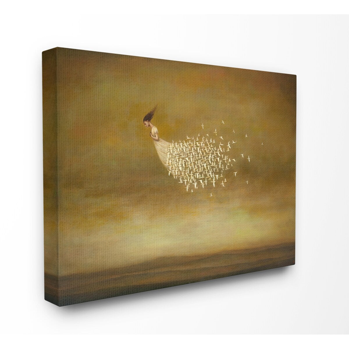 Stupell Beauty and Birds Woman with White Dress of Birds Flying Canvas Wall Art, 16 x 20, Proudly Made in USA - Multi-Color