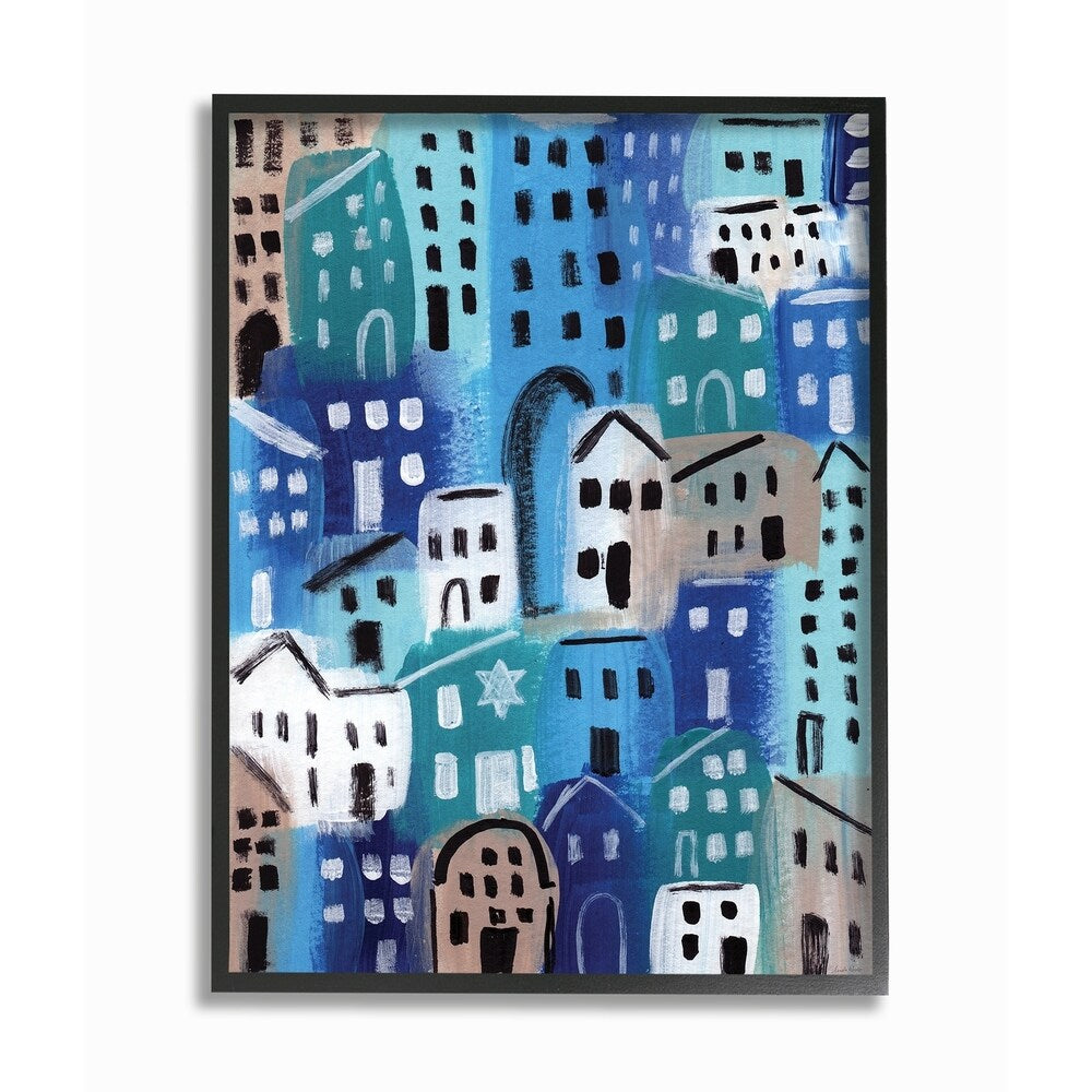 Stupell Painterly Blue Cityscape in Shades of Blue Framed Wall Art, 11x14, Proudly Made in USA - Multi-color