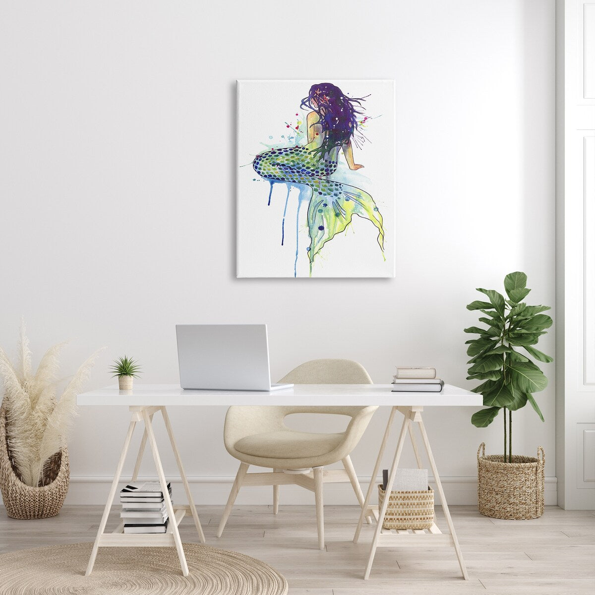 Stupell Dripping Watercolor Mermaid with Her Back Turned Canvas Wall Art, 16 x 20, Proudly Made in USA - Multi-Color