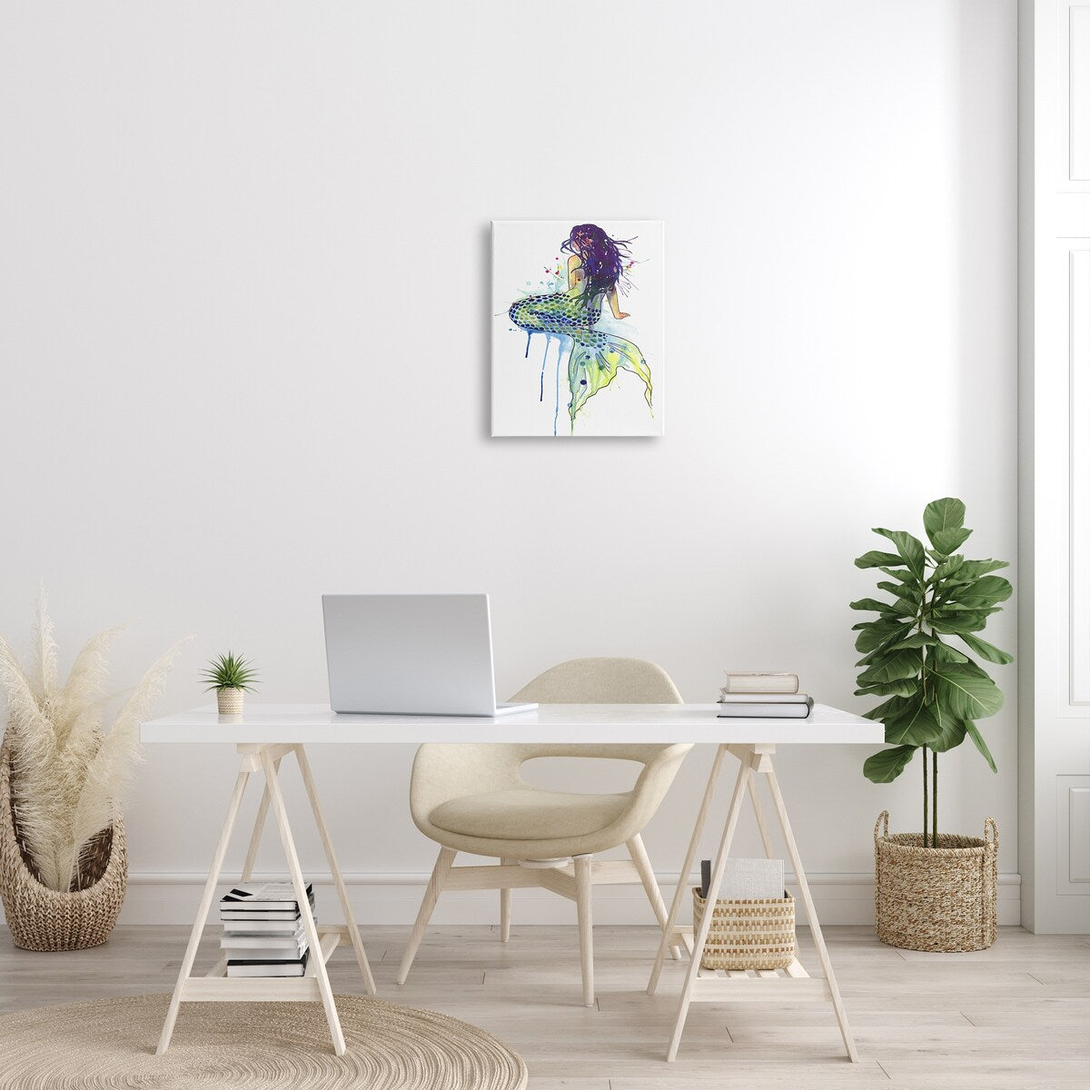 Stupell Dripping Watercolor Mermaid with Her Back Turned Canvas Wall Art, 16 x 20, Proudly Made in USA - Multi-Color