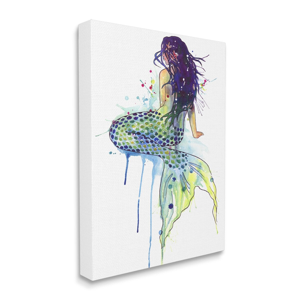 Stupell Dripping Watercolor Mermaid with Her Back Turned Canvas Wall Art, 16 x 20, Proudly Made in USA - Multi-Color