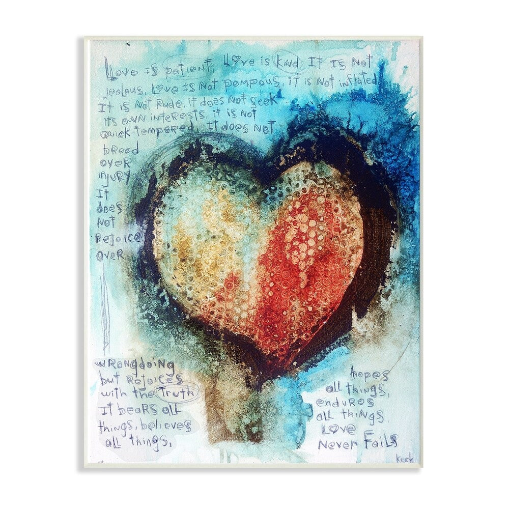 The Stupell Home Decor Red and Blue Painted Heart Over Words Collage Art Wall Plaque Art, 10 x 15, Proudly Made in USA