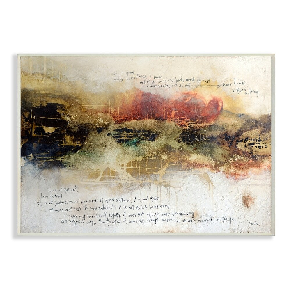 The Stupell Home Decor Rust and Gold Smeared Abstract Over Words Collage Wall Plaque Art, 10 x 15, Proudly Made in USA