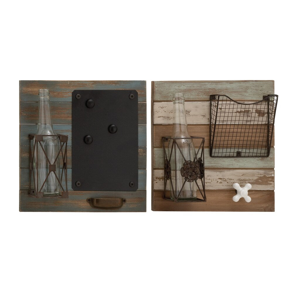 Wood, Metal and Glass Wall Panels (Set of 2)