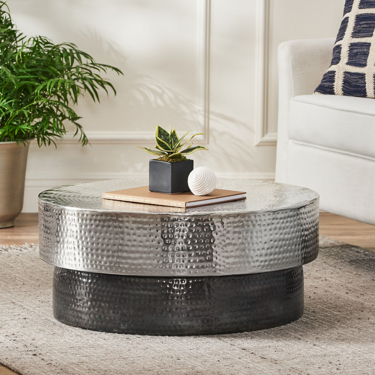 Thelen Modern Handcrafted Hammered Aluminum Two Toned Coffee Table by Christopher Knight Home - 29.00" L x 29.00" W x 12.00" H