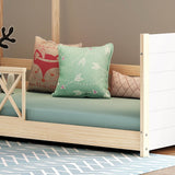 Themes and Rooms Daybed Montessorian Woody Twin with roof and Guardrails
