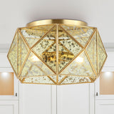 Theo 12.5" 2-Light Industrial Vintage Iron/Glass LED Flush Mount, Brass Gold by JONATHAN Y - 2 Light