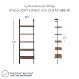 Theo Industrial 5-Shelf Reclaimed Wood Ladder Bookcase with Oak Open Shelves and Black Metal Frame