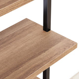 Theo Industrial 5-Shelf Reclaimed Wood Ladder Bookcase with Oak Open Shelves and Black Metal Frame