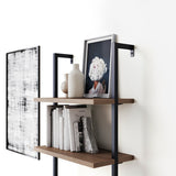 Theo Industrial 5-Shelf Reclaimed Wood Ladder Bookcase with Oak Open Shelves and Black Metal Frame
