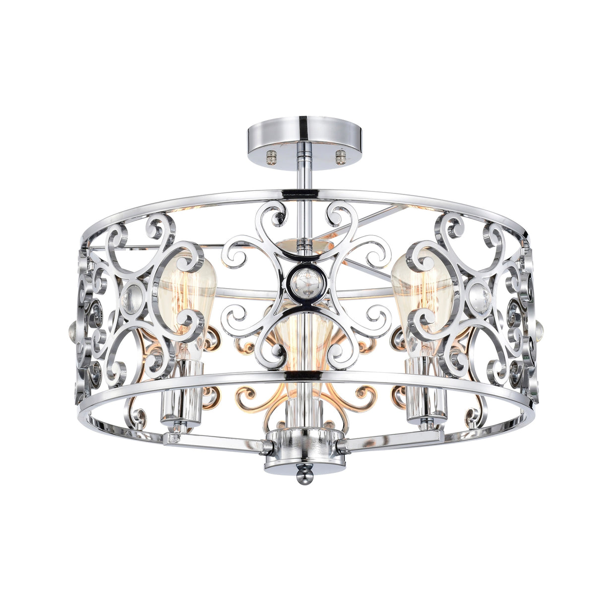 Theofy 18 Inch Glam-Modern Drum Shade Semi Flush Mount 3-Light
