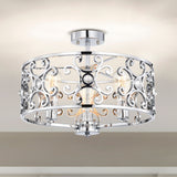 Theofy 18 Inch Glam-Modern Drum Shade Semi Flush Mount 3-Light