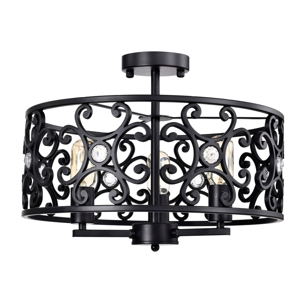 Theofy 18 Inch Glam-Modern Drum Shade Semi Flush Mount 3-Light