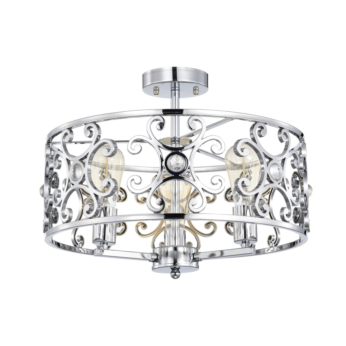 Theofy 18 Inch Glam-Modern Drum Shade Semi Flush Mount 3-Light