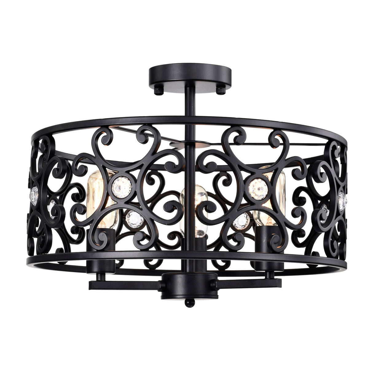 Theofy 18 Inch Glam-Modern Drum Shade Semi Flush Mount 3-Light