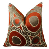Thomas Collection Red Brown Taupe Velvet Designer Throw Pillow, Handmade in USA
