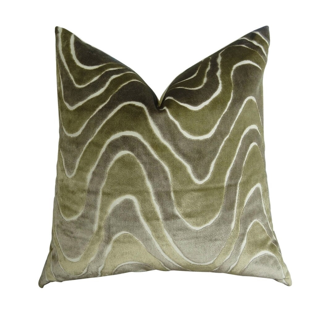 Thomas Collection Taupe Ivory Greige Velvet Luxury Sofa Throw Pillow, Handmade in USA
