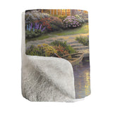 Thomas Kinkade Sunset on Lamplight Lane Sherpa Throw Blanket By Laural Home