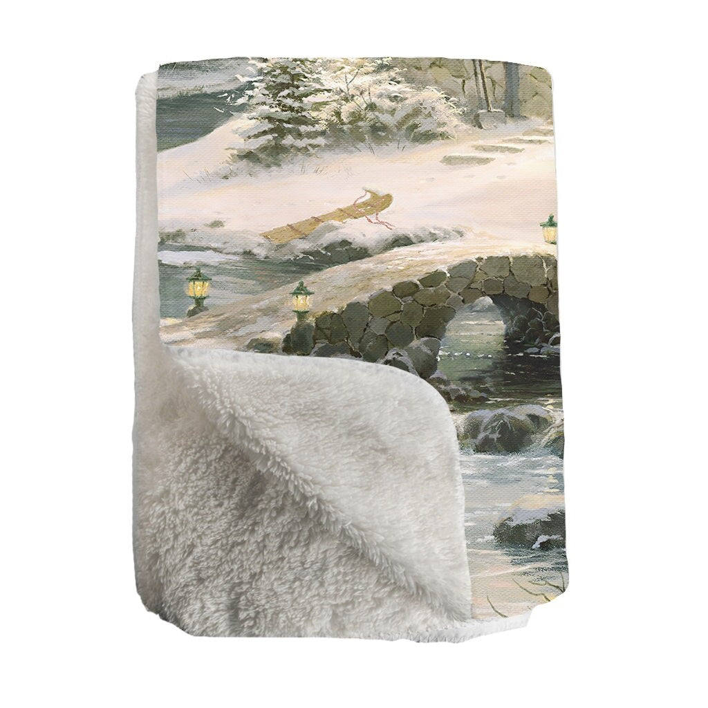 Thomas Kinkade Winter Light Cottage Sherpa Throw Blanket By Laural Home