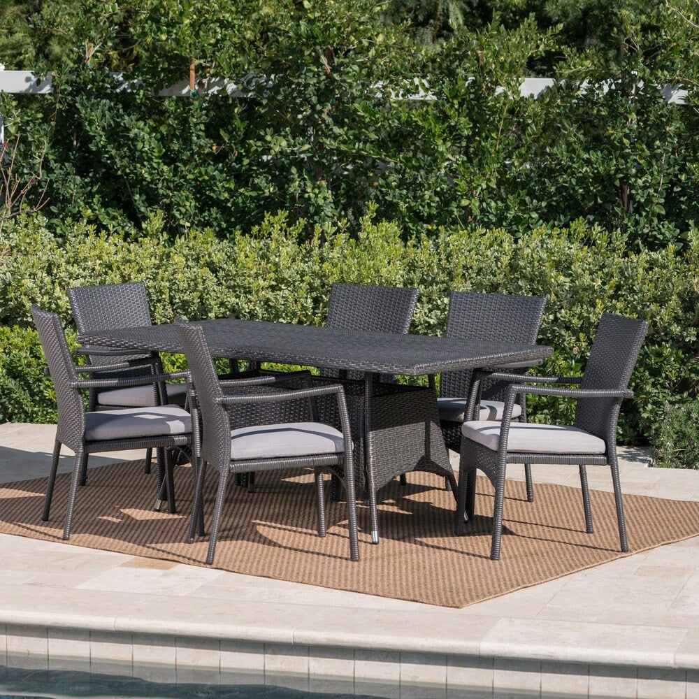 Thompson Outdoor 7-piece Wicker Dining Set with Cushions by Christopher Knight Home
