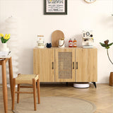 Three-Door Cabinet with Natural Rattan Mesh - Large Storage Space