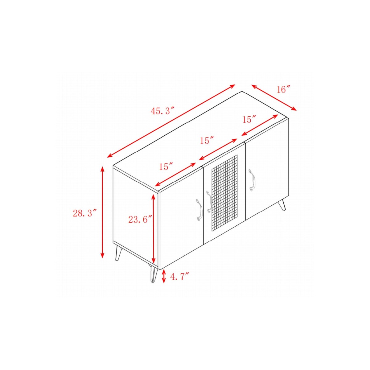 Three-Door Cabinet with Natural Rattan Mesh - Large Storage Space
