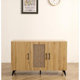 Three-Door Cabinet with Natural Rattan Mesh - Large Storage Space