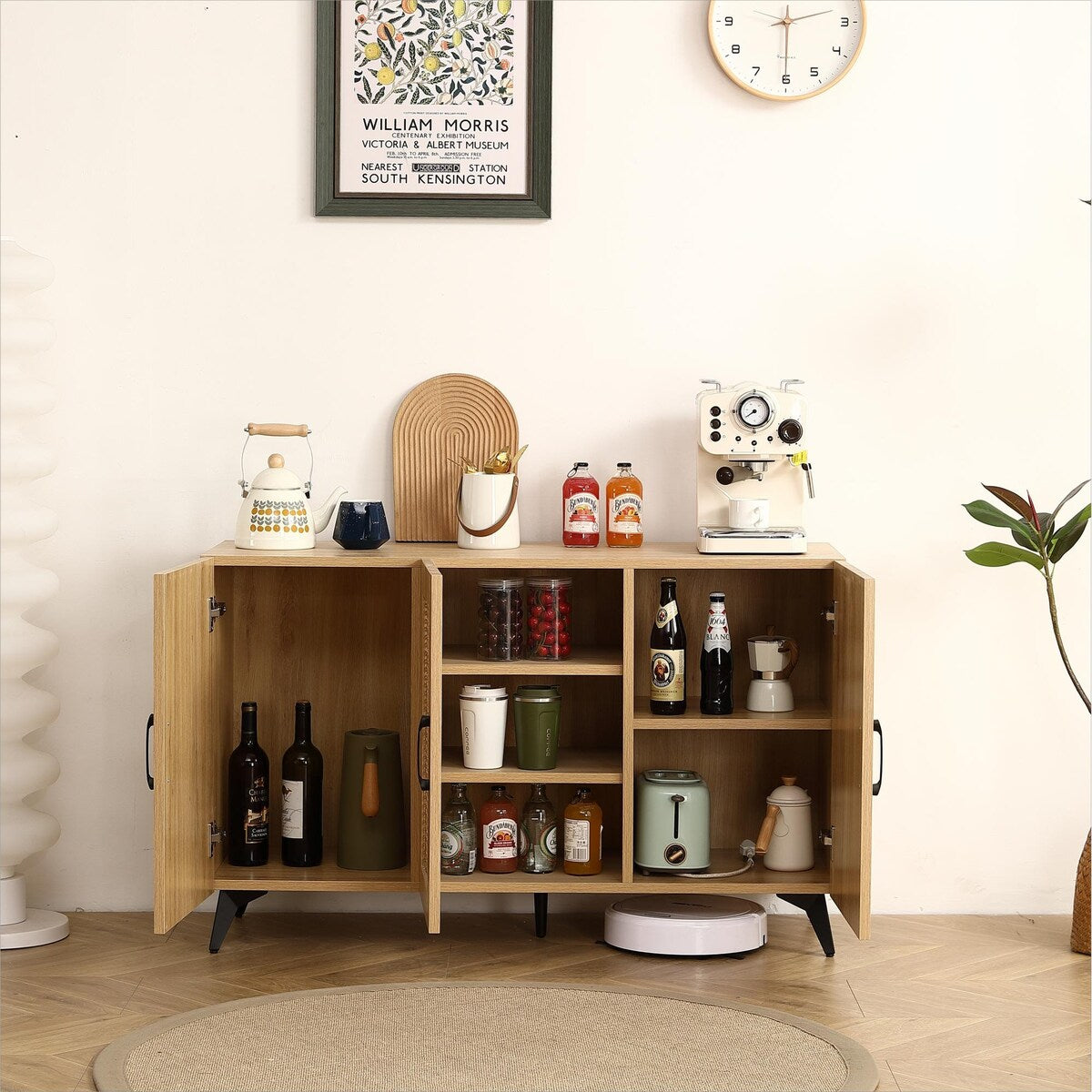 Three-Door Cabinet with Natural Rattan Mesh - Large Storage Space