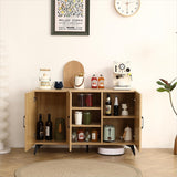 Three-Door Cabinet with Natural Rattan Mesh - Large Storage Space