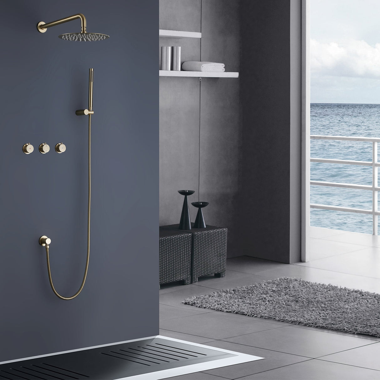 Three Handles Double Functions Complete Shower System With Rough-In Valve