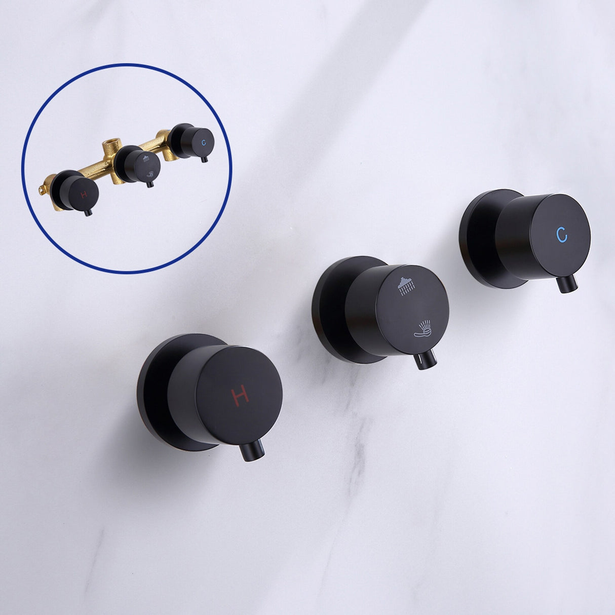 Three Handles Double Functions Complete Shower System With Rough-In Valve