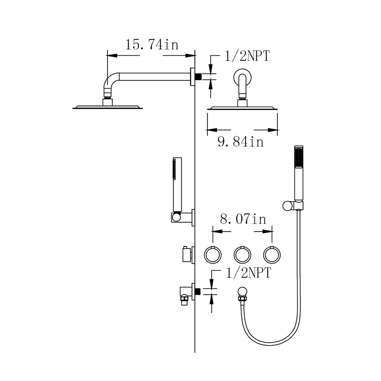 Three Handles Double Functions Complete Shower System With Rough-In Valve