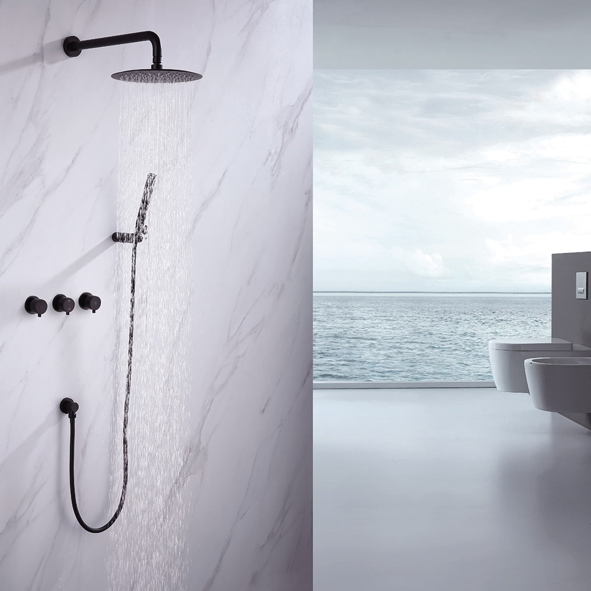 Three Handles Double Functions Complete Shower System With Rough-In Valve