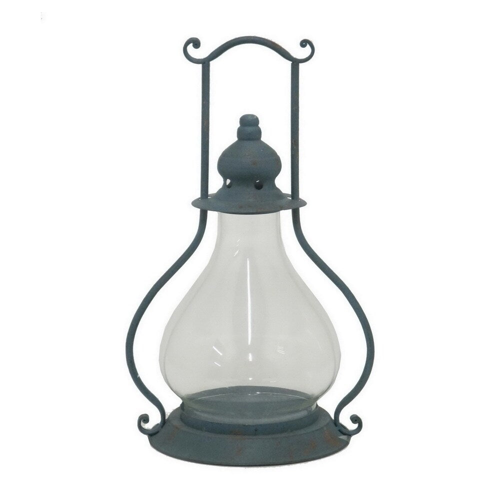 Three Hands 17.5 " Blue - METAL LANTERN - 10.5 x 8.75 x 17.5