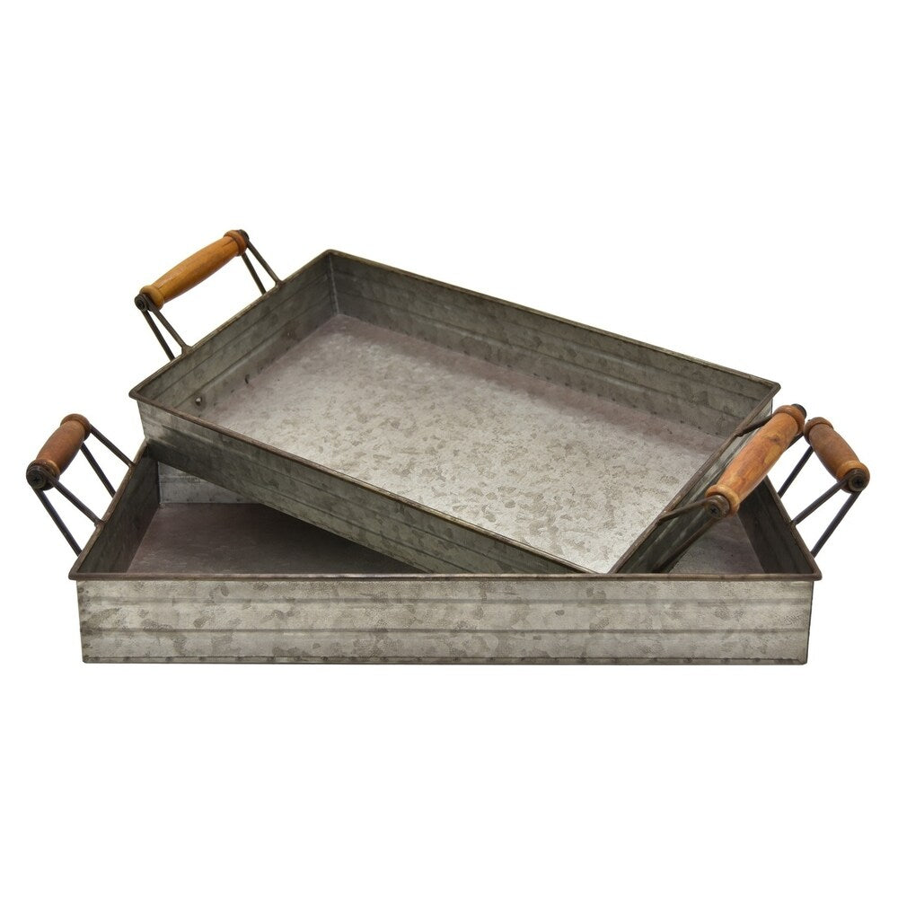 Three Hands 4 " Set Of Two Galvanized Trays in Gray
