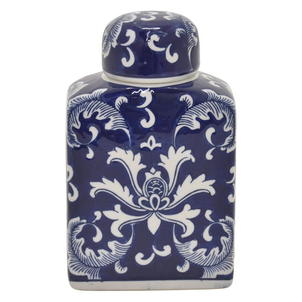 Three Hands Ceramic B & W Jar in Blue Porcelain 5in L x 3in W x 9in H