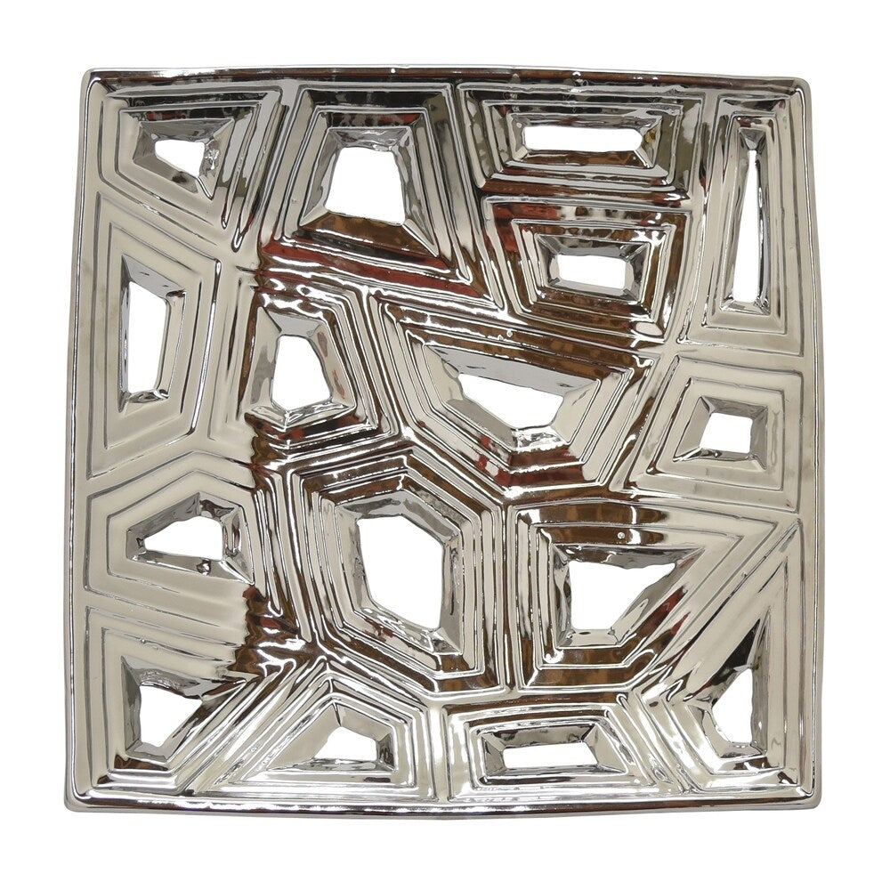 Three Hands Ceramic Plate in Silver Porcelain 12in L x 12inW x 2in H