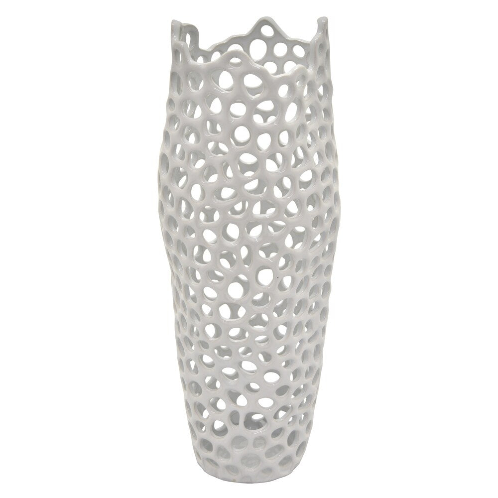 Three Hands Ceramic Vase in White Porcelain 7in L x 6in W x 20in H