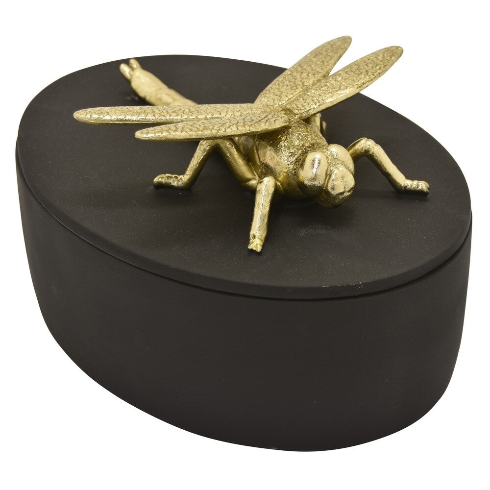 Three Hands Dragonfly Covered Box in Black Resin 9in L x 7in W x 5inH