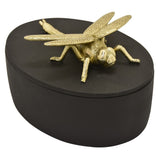 Three Hands Dragonfly Covered Box in Black Resin 9in L x 7in W x 5inH