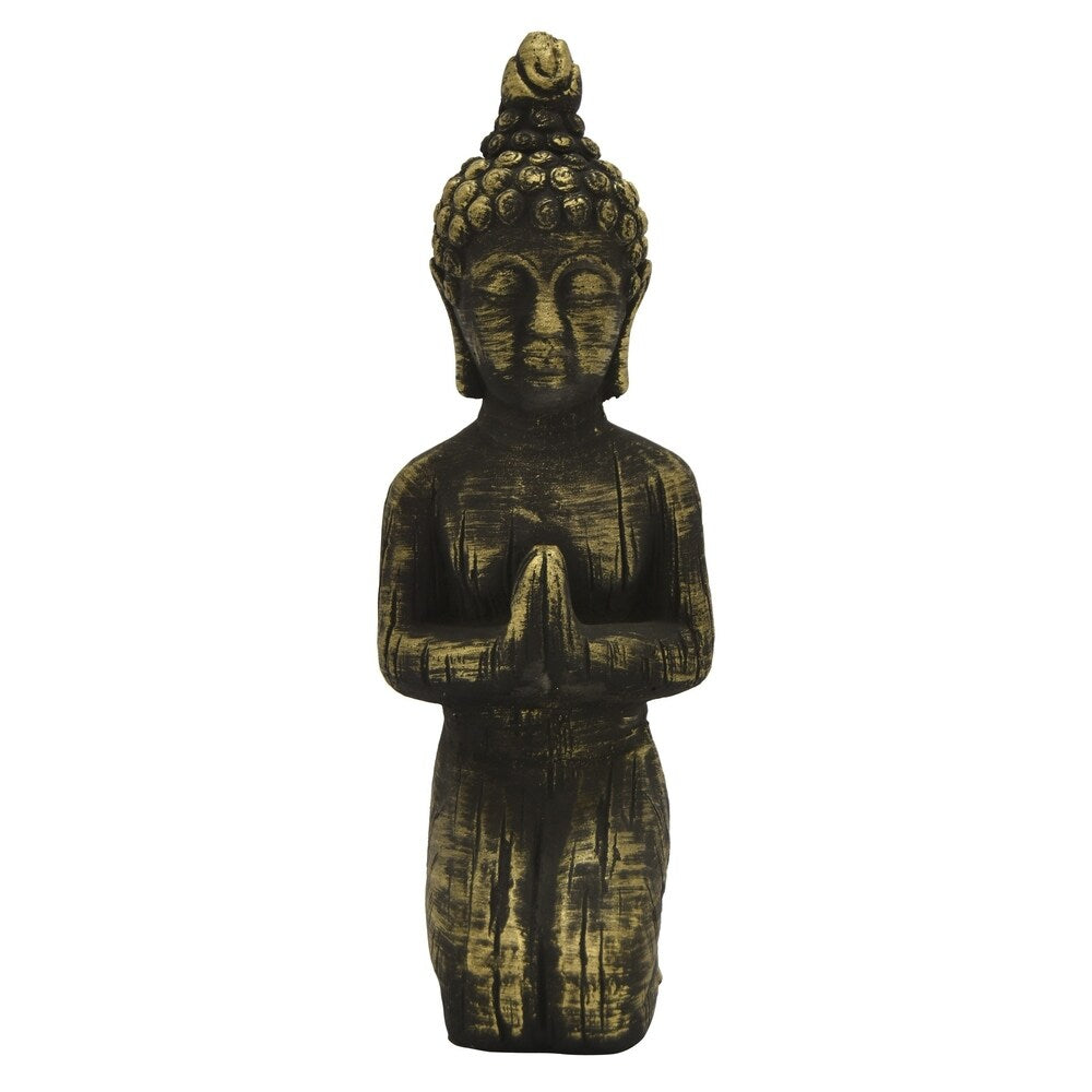 Three Hands Knelling Buddha in Gold Resin 5in L x 5in W x 12inH