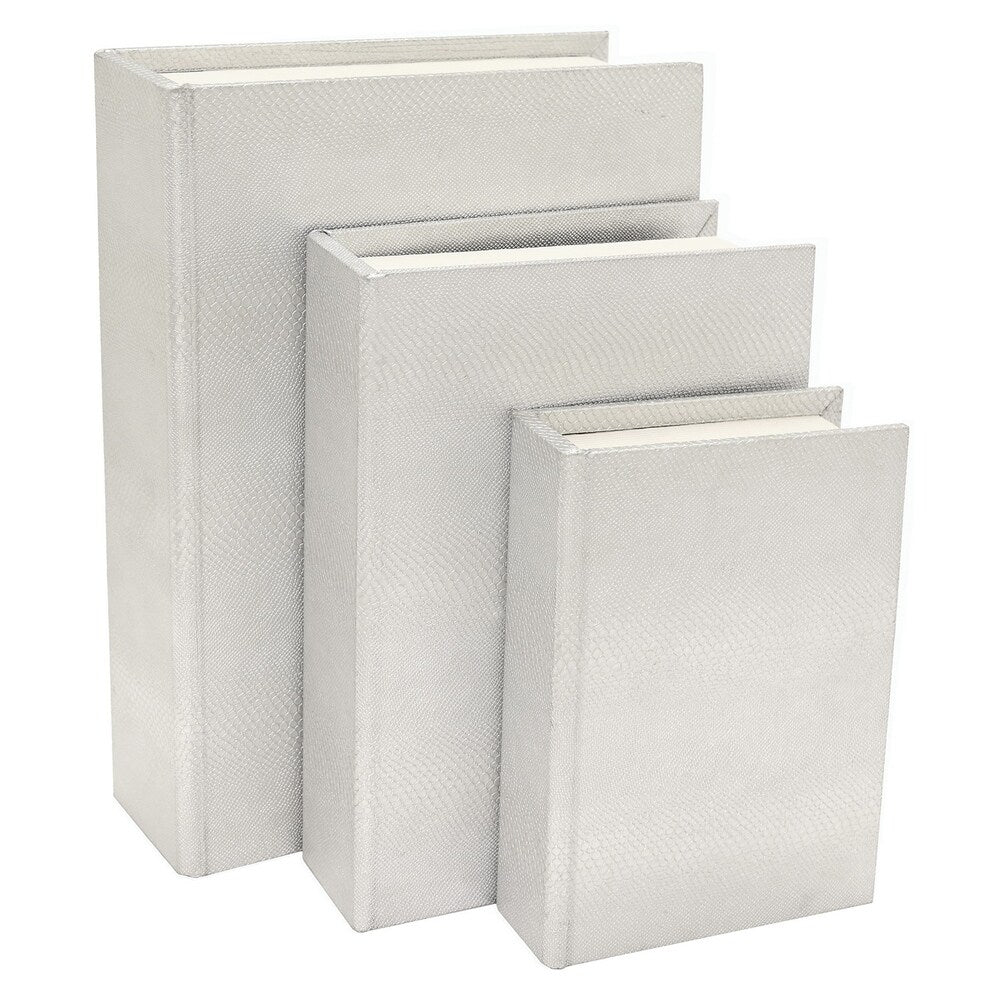 Three Hands Wood Book Box Set Of Three - Silver Snakeskin Finish