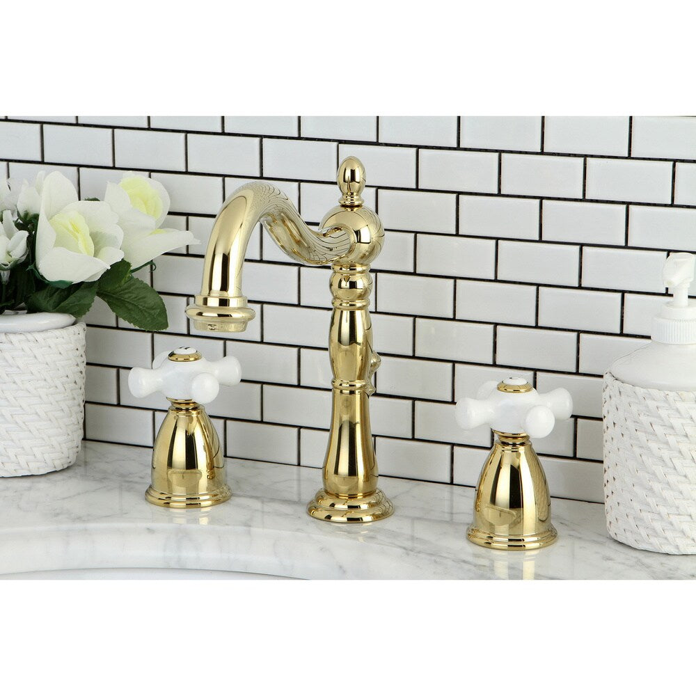 Kingston Brass Three-Hole Polished Brass Widespread Bathroom Faucet