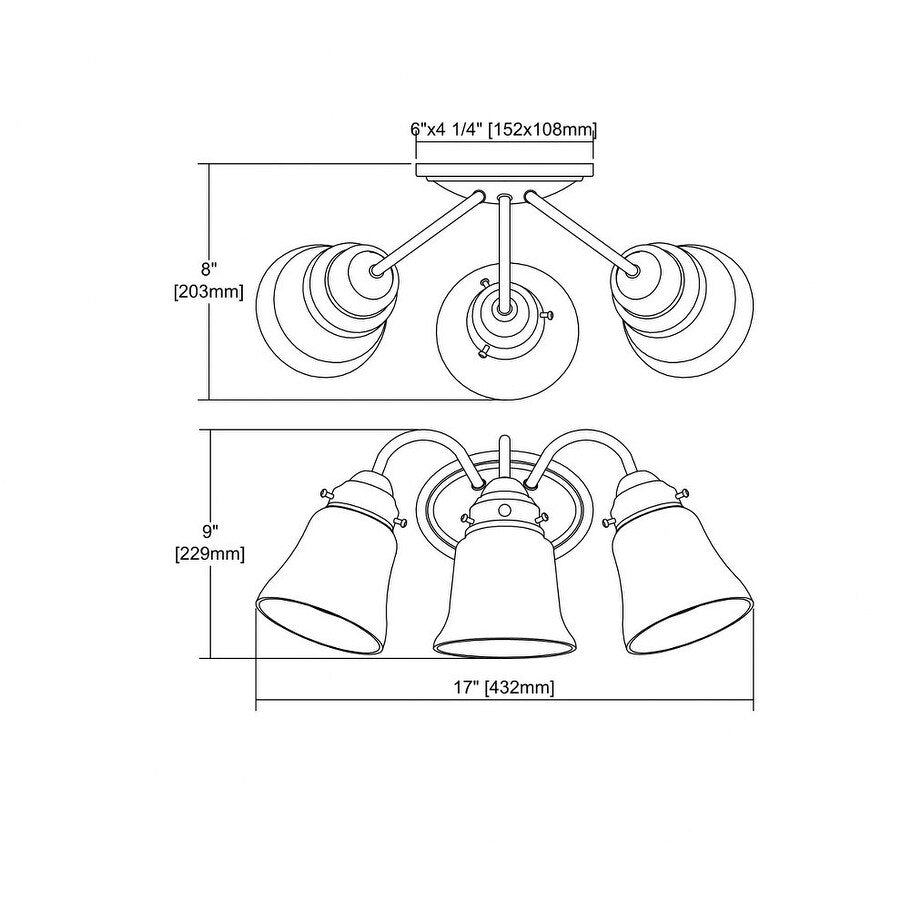 Three Light Bell Shaped Shades Bath Vanity with Oval Back Plate and Curved Arms - Transitional Bathroom Lighting Brushe