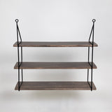 Three Tier Wood and Metal Hanging Wall Shelf